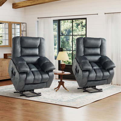 37.8" Wide Modern Lift Assist Reclining Chair With  Heated Massage, Adjustable Headrest, Hidden Armrest Storage & Cup Holders & USB(Set Of 2)
