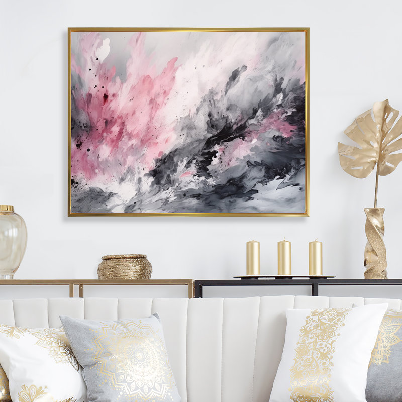 «Evolving In Pink Grey», reproduction sur toile géométrique abstraite, H 12 po x l 20 po x P 1 po, Cadre flottant doré