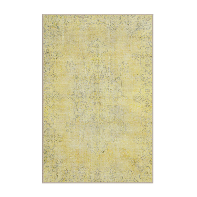 Tapis oriental en laine jaune, Rectangle 8 pi x 10 pi