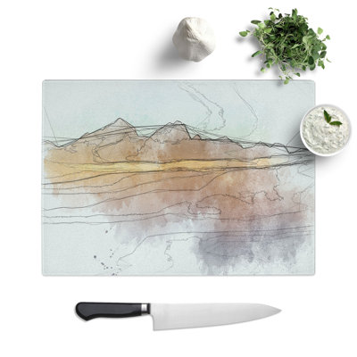Tempered Glass Amber Mountains Sketch Chopping Board