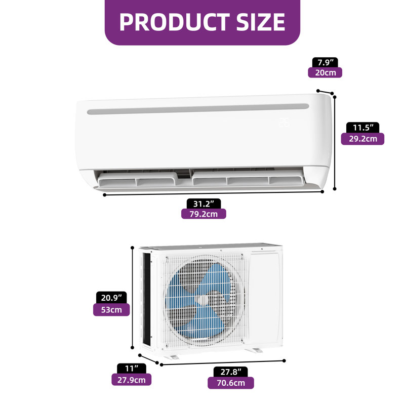 220V 12 000 BTU sans conduit pour 750 pieds carrés avec contrôle intelligent