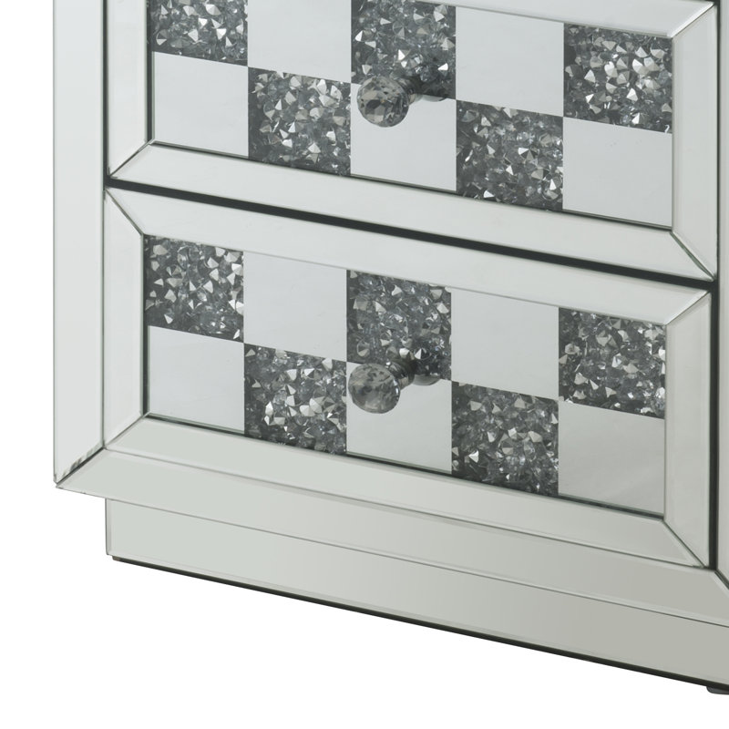 Luxurious Mirrored Glass and Faux Diamond 3-Drawer End Table