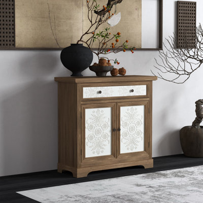 American Traditional Cabinet, Floral Design, Finish, Spacious Storage For Bedroom Rustic Distressed Wood Accent Double - Door Compartment Entryway, Easy To Clean