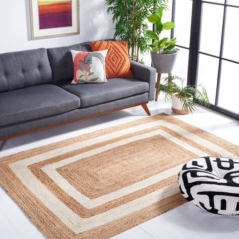 Raymonde Natural Fiber Flat Weave Jute/Cotton Striped Rug in Ivory/Natural, Rectangle 4' x 6'