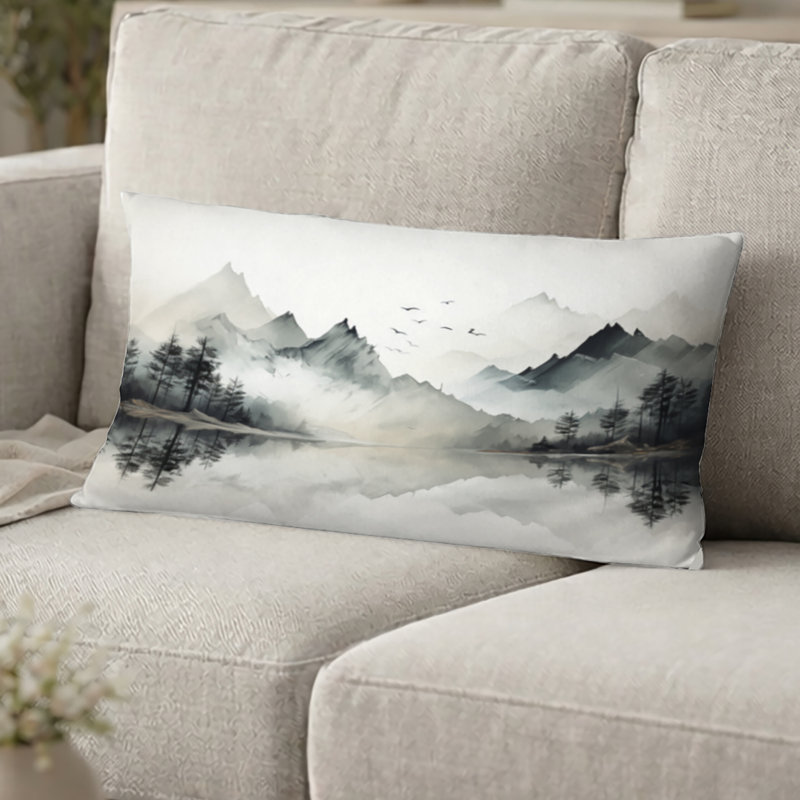 Coussin Watercolor Lake And Forest Dream I, H 12 po x l 20 po