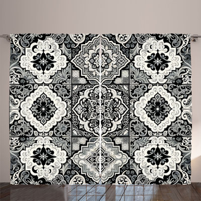 Ambesonne Curtains 2 Panel Set, Oriental Trippy Moroccan Print Off White Dimgray -  p_sd1813_108x84