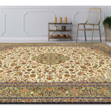 High-Quality Hand-Knotted Ivory And Light Green Area Rug