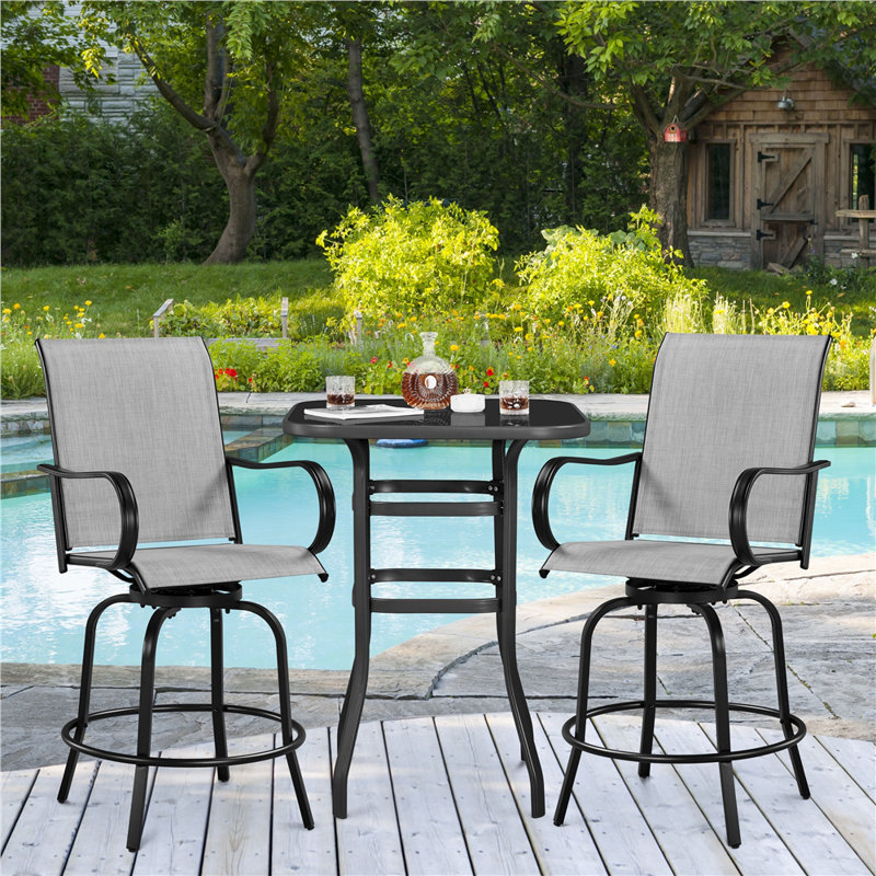 Diez Iron Outdoor 28.5'' Bar Stool, Black, Light Gray