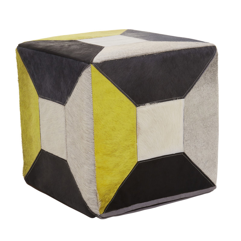 Mccoppin 40cm Wide Genuine Leather Square Abstract Pouf Ottoman