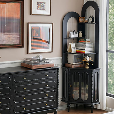 Armoire de coin en bois massif brun noisette