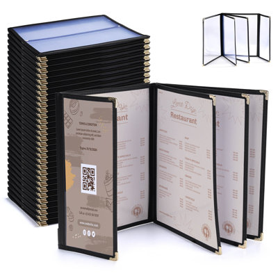 Paquet de 30 couvercles de menu de restaurant WeChef 8,5 x 14 po 4 pages 8 et 4,25 x 14 po
