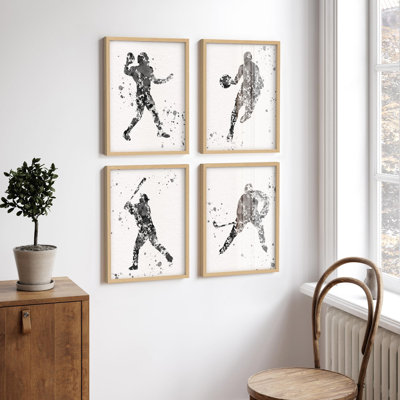 «Sports Silhouette Artwork Football Basketball Baseball Hockey Artwork Decor», 4 pièces
