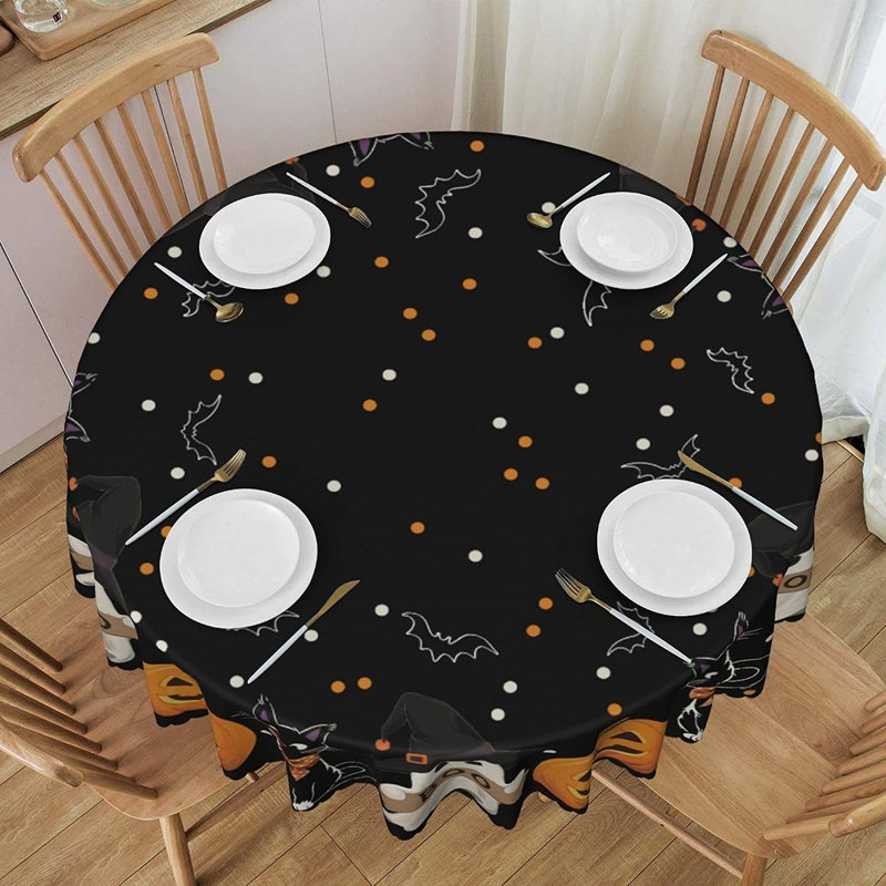 Nappe ronde d'Halloween, motif citrouille, fantôme et chat, en polyester imperméable et infroissable, idéale pour la cuisine, la salle à manger, les fêtes et la décoration intérieure saisonnière.