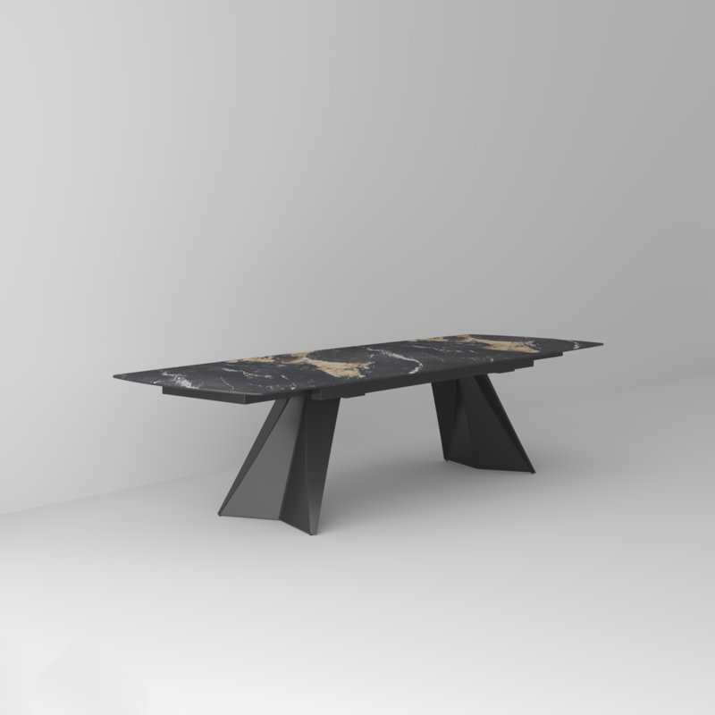 Table de salle à manger extensible 78,8 po à 110,2 po Joceline, Noir mat / sable doré