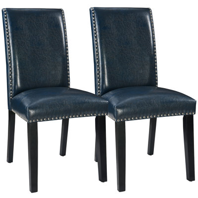 LUMERA Collection Upholstered Parsons Dining Chair with Nailhead Trim, High Back Faux Leather Side Chair, Blue