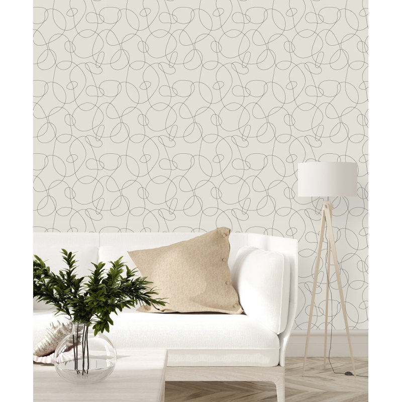 Panneau de papier peint adhésif blanc avec lignes noires L 18,75 pi x l 25 po