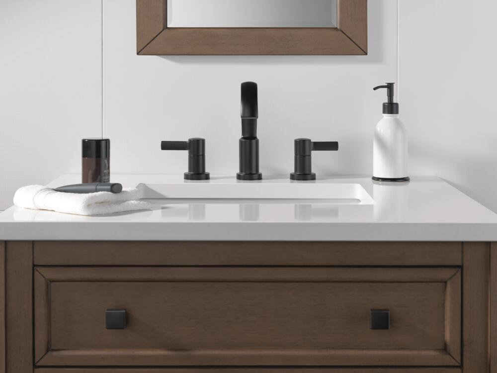 Albion Widespread Bathroom Faucet with Drain, Matte Black