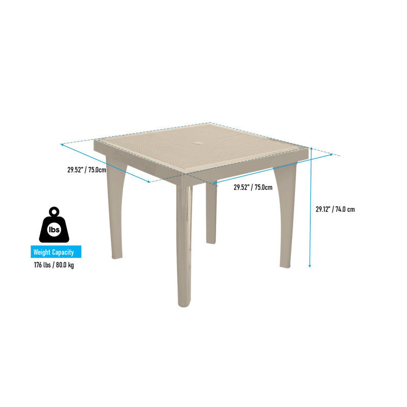 Plastic/Resin Patio Dining Table, Taupe
