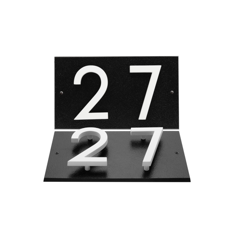Floating Stand-Off 2-Number Horizontal Sign, Black /W/ White Modern Font Numbers, Yes