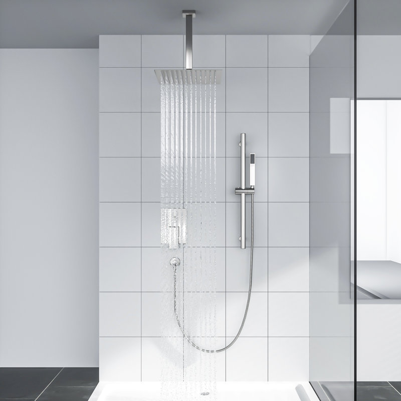 Système de douche à pluie à pression équilibrée avec pomme de douche à fixation au plafond de 16 pouces avec douchette