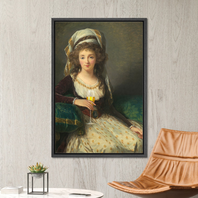 «Femme au verre de champagne», Cadre flottant noir, H 24 po x l 16 po
