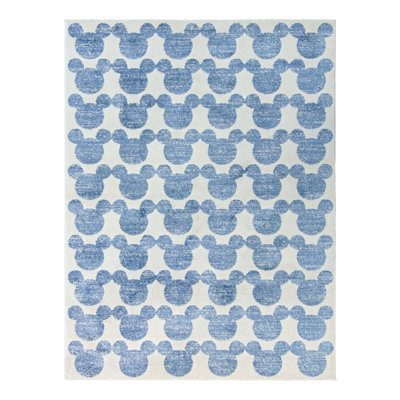 Licensed Disney Mickey Mouse Aqua Blue/Ivory Iconic Mickey Head Indoor Area Rug