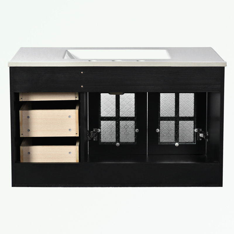 Meuble-lavabo avec lavabo en céramique, 3 tiroirs et armoire à fermeture en douceur