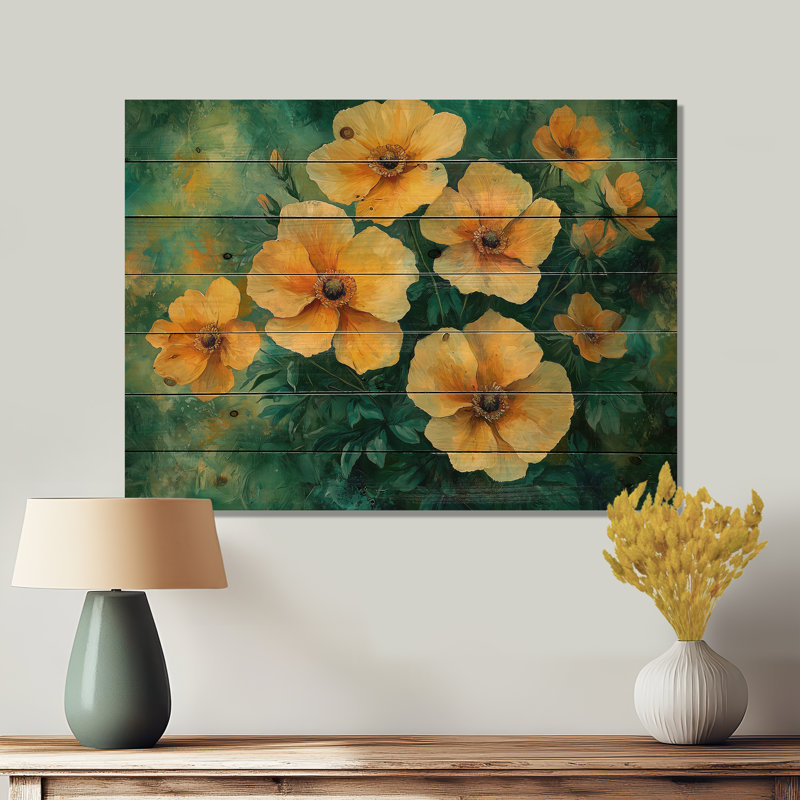 Summers Wildflowers In Tones III - Wildflowers Wood Wall Decor - On Natural Pine Wood, 10" H x 20" W x 0.78" D
