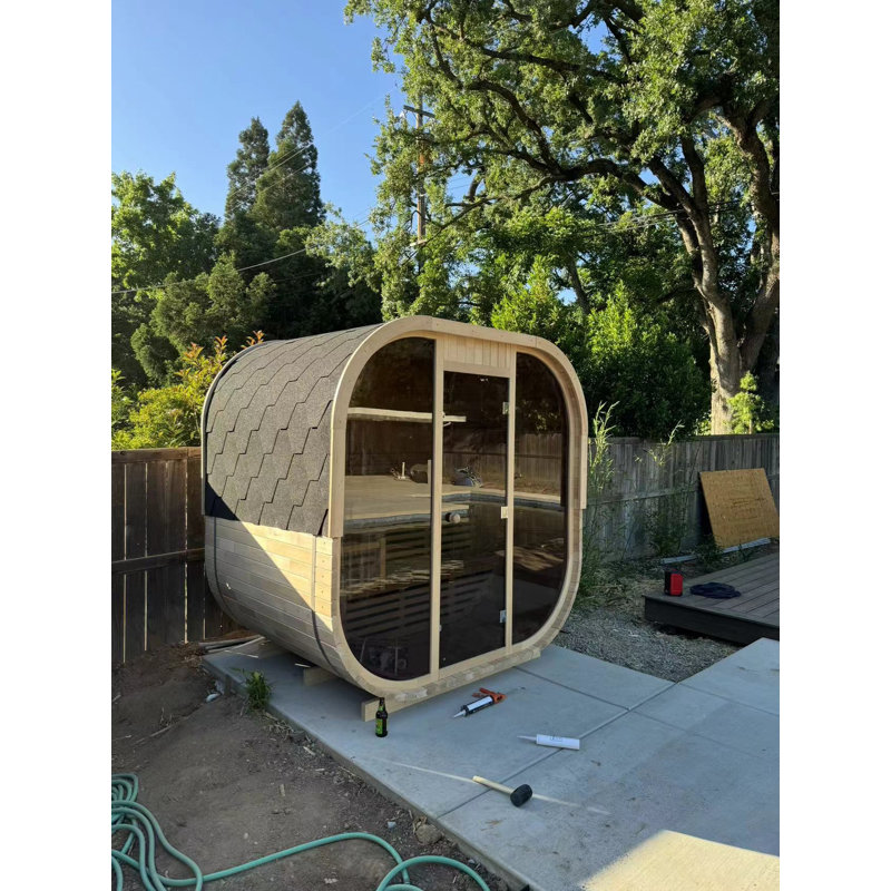 Smartmak® 4-8 Person Home Outdoor Steam Sauna Room, Customized Canadian Wood Square Barrel Traditional Steam Saunas Spa Kit, Heating Stove, Rocks, Light Accessories Included, Relaxing Spa Experience