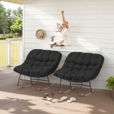Ensemble de 2 chaises de patio à bascule d'extérieur surdimensionnées avec coussins pour la véranda de jardin, 265 lb.
