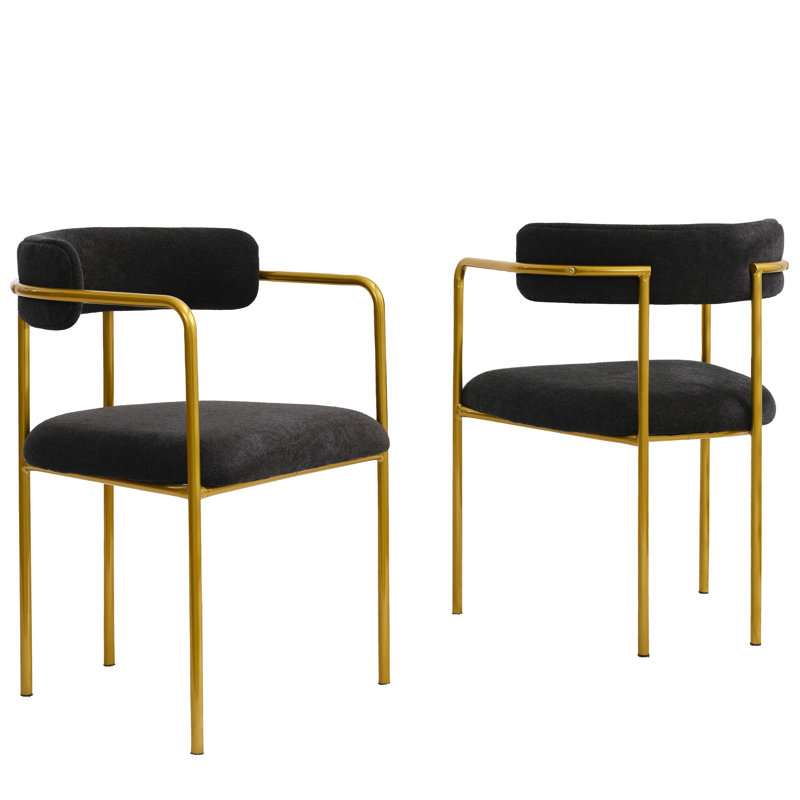 Fauteuil de salle à manger rembourré Boucle, 2, Noir, Doré