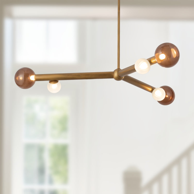Reese 41-in Urban Bronze Dimmable LED Chandelier with Amber Glass, Vintage Brass/Amber Glass