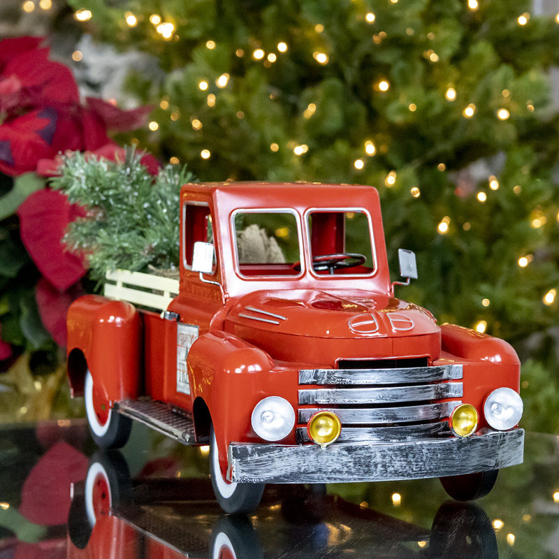 Décoration camion rouge en métal, H 9 po x l 18 po x P 8,75 po