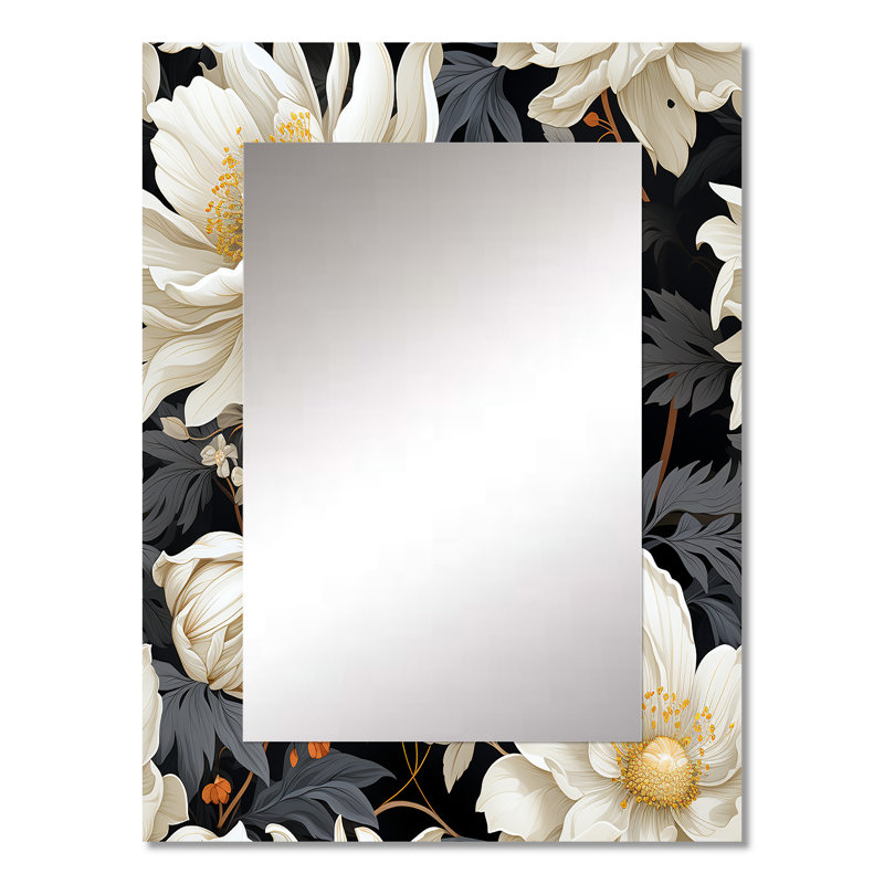 Suriyah White Peony Paradise - miroir mural décoratif floral, miroir floral, impression d'art en métal, 32 po x 24 po
