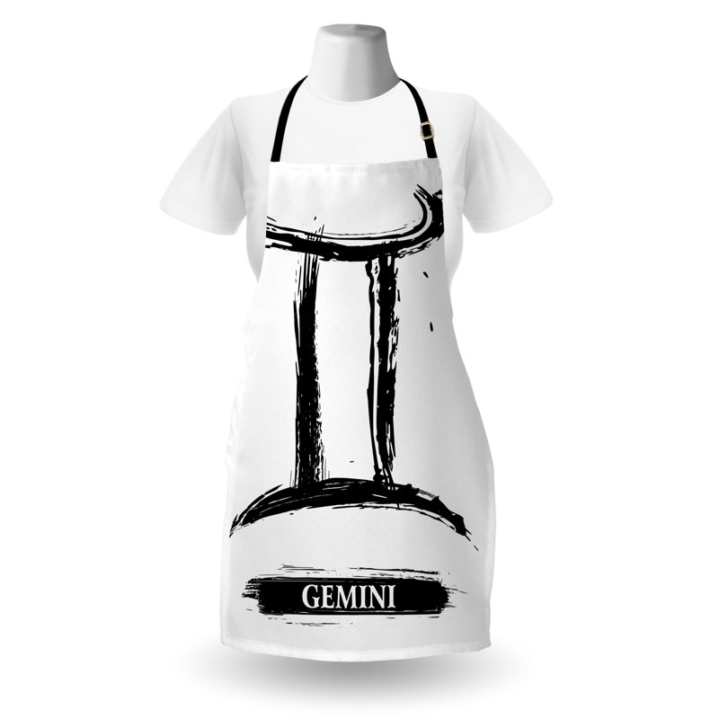 Tablier East Urban Home Zodiac Gemini, cuisine de jardinage, taille adulte, noir et blanc