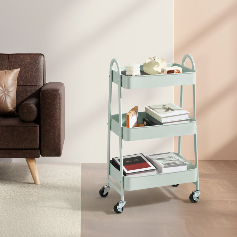 Green Metal 3-Tier Rolling Utility Cart with Swivel Wheels