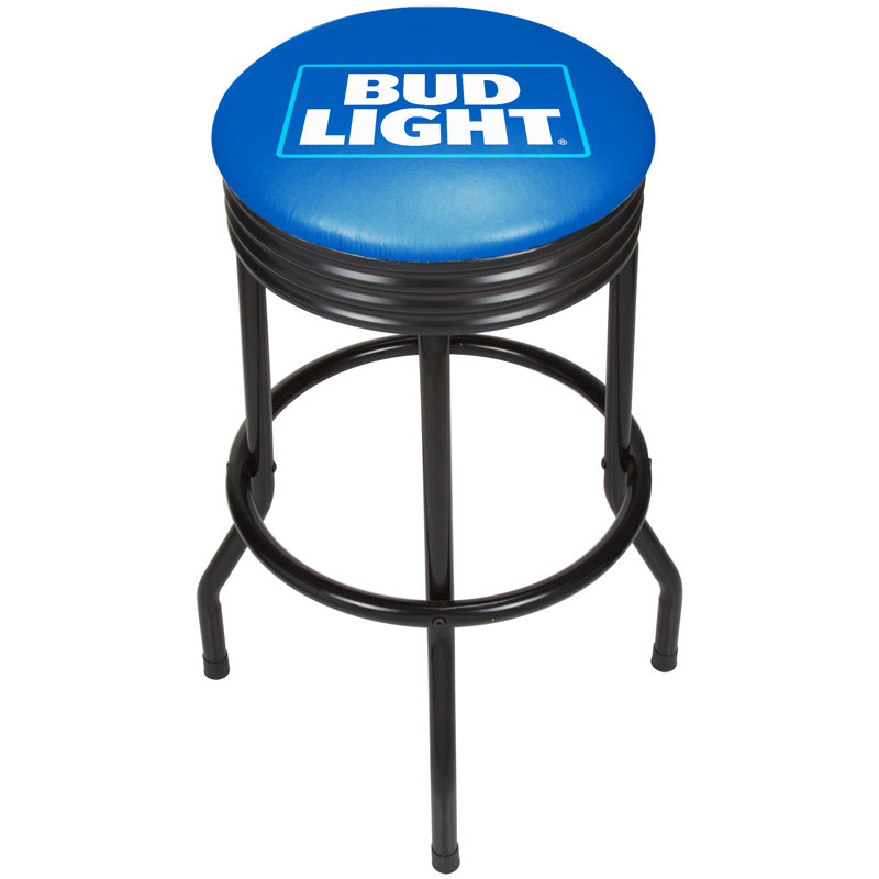Black Ribbed Swivel Backless Metal Bar Stool