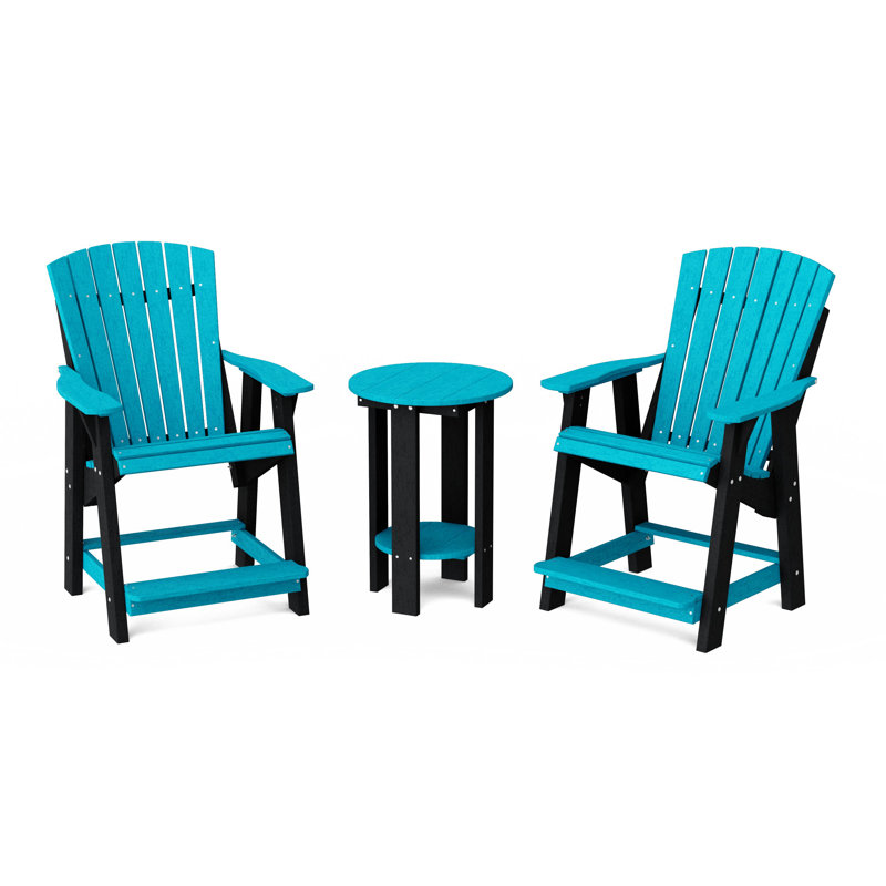 Chaises hautes Adirondack avec table Heritage, Bleu Aruba / noir
