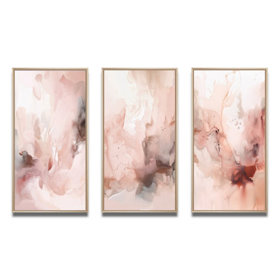 3 Pieces on Canvas - Pink Delicate Abstract Marble