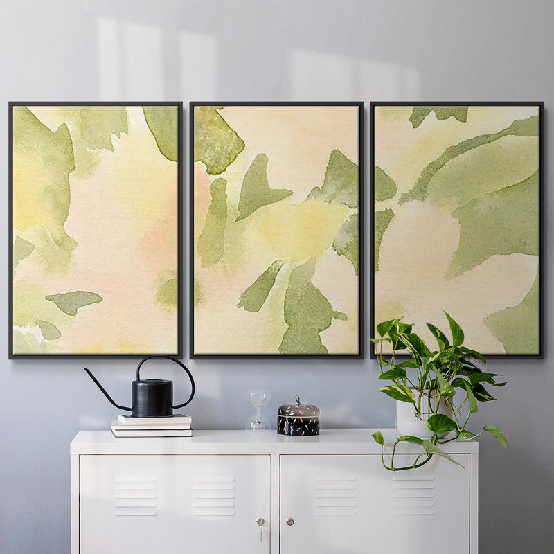 Verdant floral abstrait I - Toile encadrée multi-pièces, H 36 po x l 75 po x P 2 po, Noir