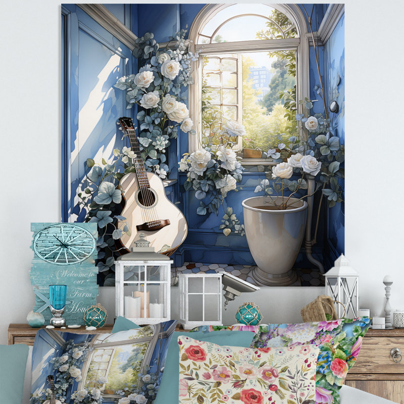 Toilette sérénade en bleu II - Décoration murale en métal Bath & Laundry, H 23 po x l 23 po x P 1 po