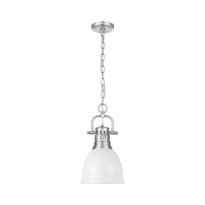 Luminaire suspendu 1 lumière avec chaîne Cajoux, H 8,875 po x l 8,875 po, Blanc mat, Étain