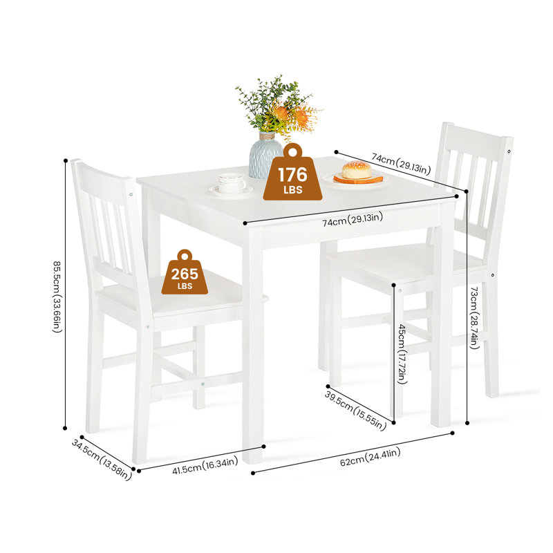 Veasley 2 - Person Pine Solid Wood Dining Set, White, White