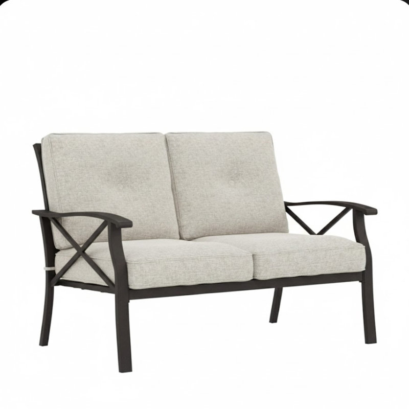 Earthy Retreat 48" All-Weather Loveseat - Frame with Beige Cushions, 2-Seater Outdoor Couch for Natural Settings, Beige