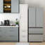Armoire de cuisine autoportante polyvalente avec une porte, deux tiroirs et des tablettes réglables