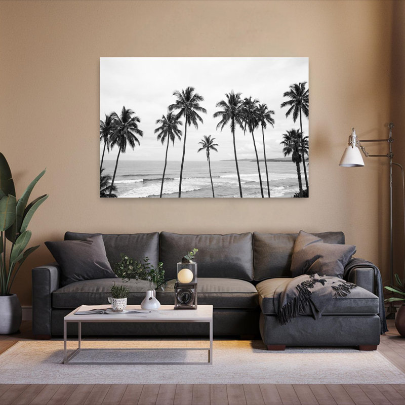 Art mural abstrait contemporain Palm Paradisebw, H 60 po x l 40 po