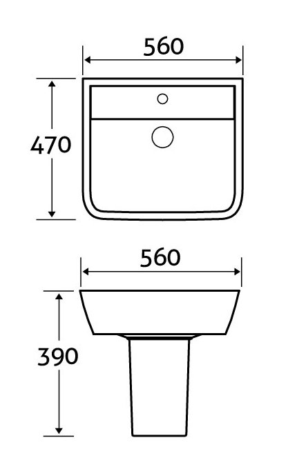 Belfry Bathroom Chiltern 390mm White Ceramic Rectangular Semi Pedestal Basin Bathroom Sink with Overflow