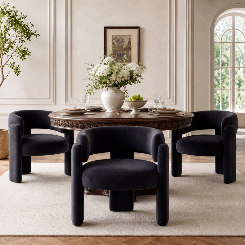 Fauteuil de salle à manger rembourré en velours de 33 po de largeur, Velours noir
