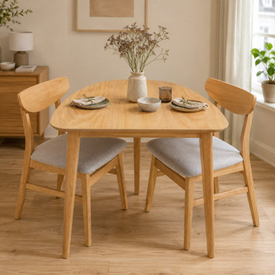 Natural Colors Three-Piece Nordic Dining Set: Triangle Table with Two Curved Solid Wood Chairs - Space-Saving Table and Chair Combination for Small Ap