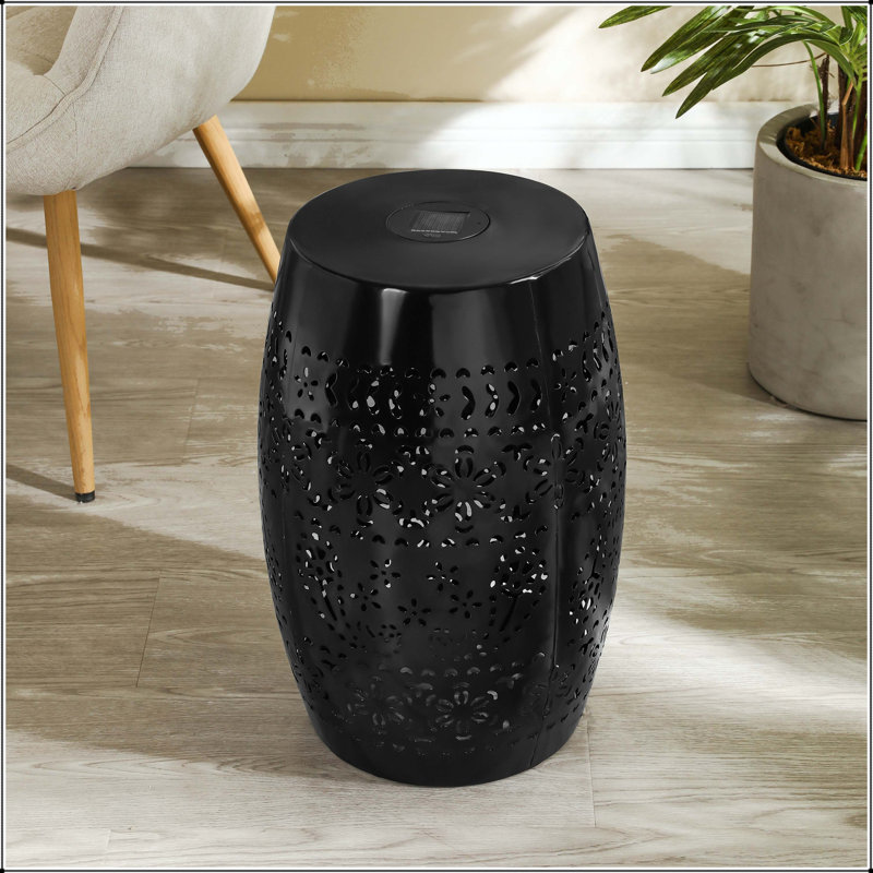Table d'appoint solaire avec lumière solaire intégrée - noir, motif de fleurs la nuit, Black